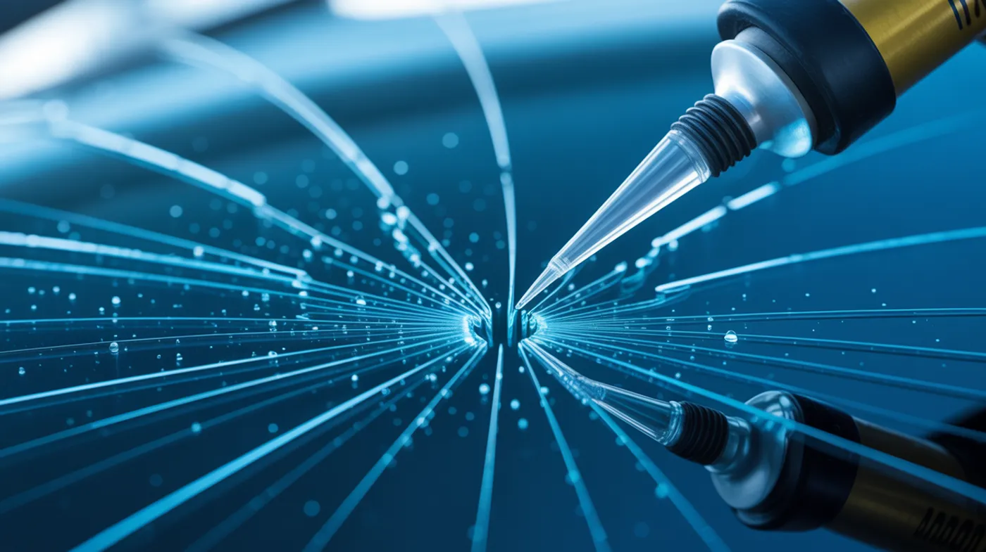 Resin injector bridging a small star-break chip on a windshield